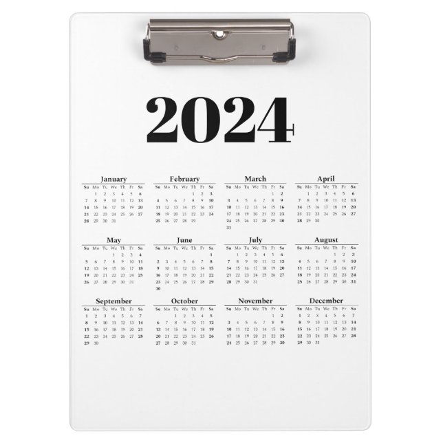Pranchetas Calendário Mensal 2024 | Quaisquer antecedentes (Frente)