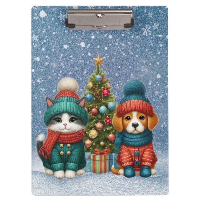 Pranchetas Cãozinho de Natal bonito e gatinho (Frente)