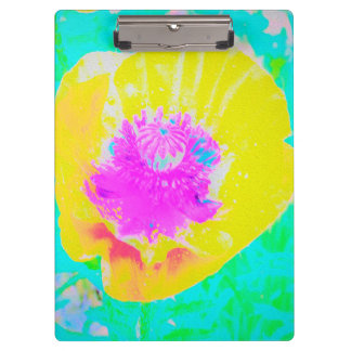 Pranchetas Cápsula amarela com centro rosa quente em turquesa