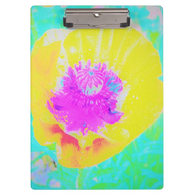 Pranchetas Cápsula amarela com centro rosa quente em turquesa (Frente)