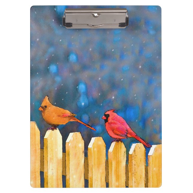 Pranchetas Cardeais na pintura de cerca - Arte original (Frente)