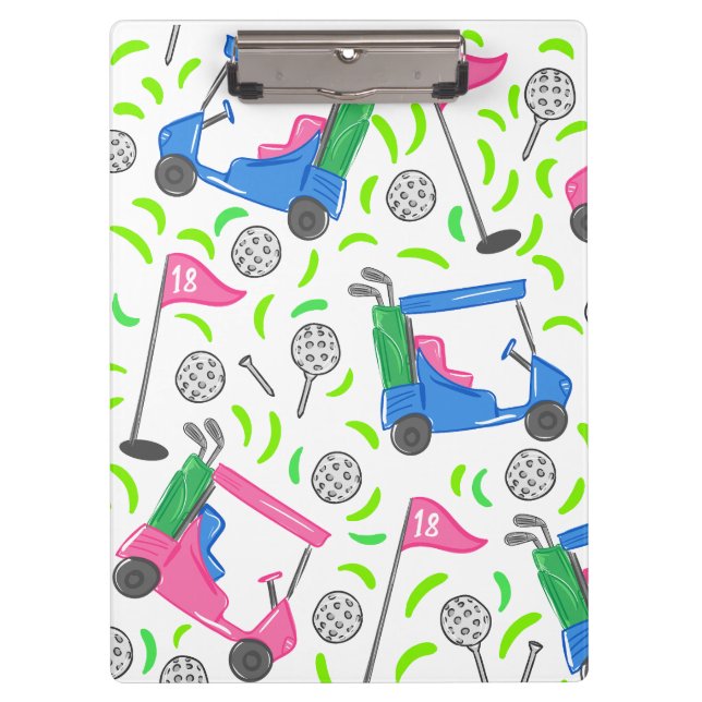 Pranchetas Carrinho de Golfe Rosa Preppy Azul / Golfe Costeir (Frente)