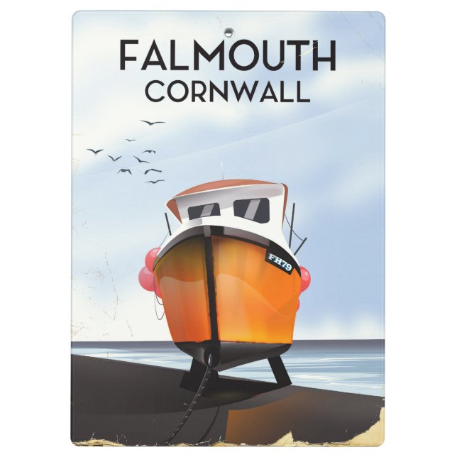 Pranchetas Cartaz de viagem de barco de pesca de Falmouth Cor (Verso)
