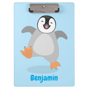 Pranchetas Cartoon de pintinho de pinguins, um imperador feli