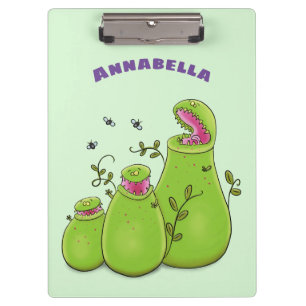 Pranchetas Cartoon de plantas carnívoras verdes e engraçadas