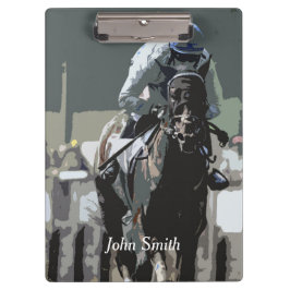 Pranchetas Cavalo De Corrida Com Jockey Na Área Azul