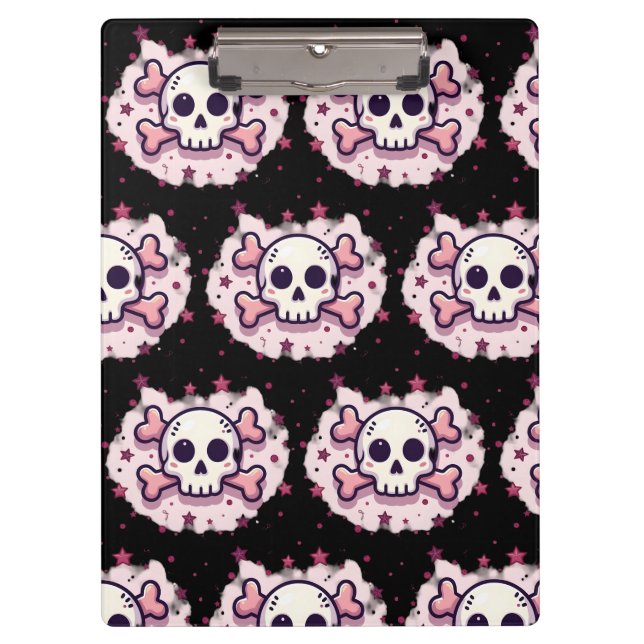 Pranchetas Caveira e Ossos Cruzados Rosa Pastel (Frente)