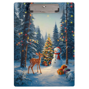 Pranchetas Cena da Árvore de Natal Fofo Deer Fawn Snowman