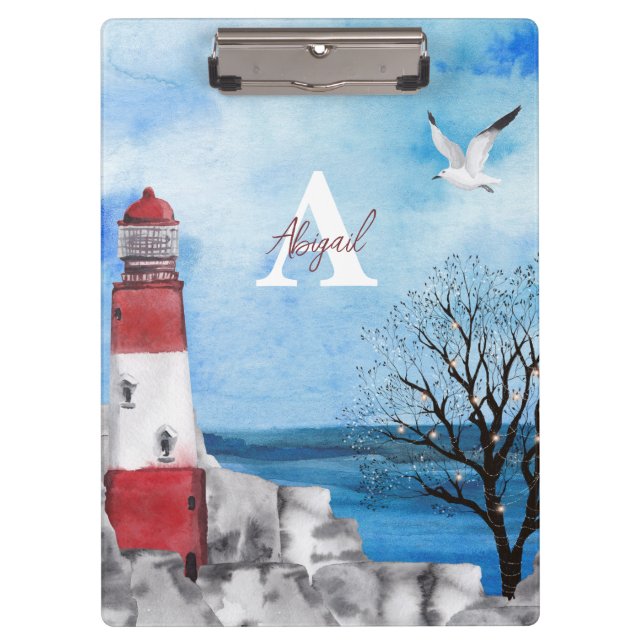 Pranchetas Cena de Aquarela do Farol Monograma (Frente)