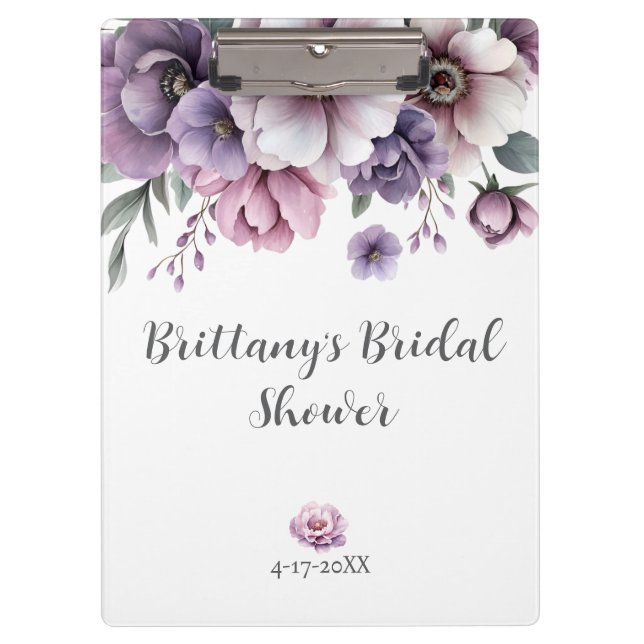 Pranchetas Chá de Bebê Lavanda Floral Aquarela (Frente)
