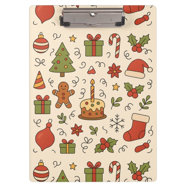 Pranchetas Cheerful Christmas Doodle Pattern (Frente)