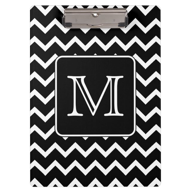 Pranchetas Chevron preto e branco com monograma feito sob (Frente)
