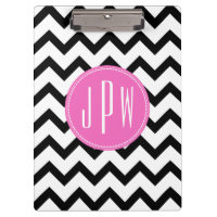 Chevron preto & monograma cor-de-rosa