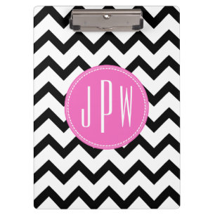 Pranchetas Chevron preto & monograma cor-de-rosa