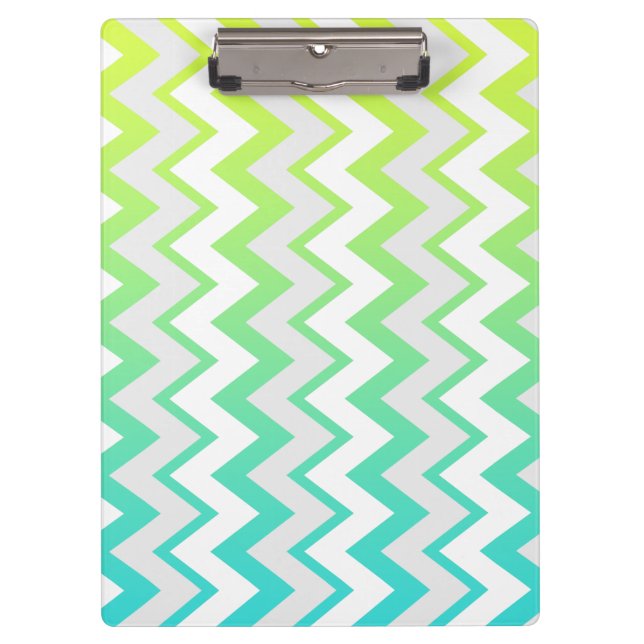 Pranchetas Chevron verde limão teal aqua ombre elegante (Frente)