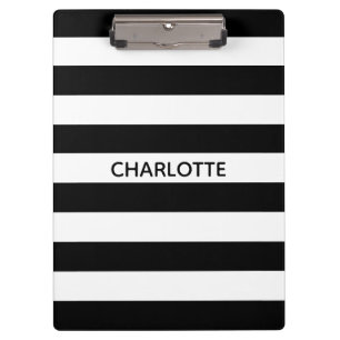 Pranchetas Chic black and white stripes custom name monogram