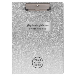 Pranchetas Chic Boss Lady CEO Logo Silver Glitter Ombre