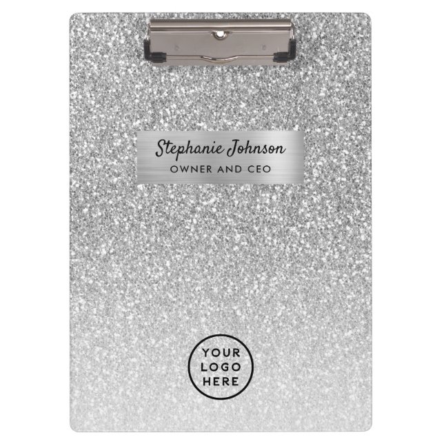 Pranchetas Chic Boss Lady CEO Logo Silver Glitter Ombre (Frente)