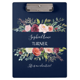 Pranchetas Chic Burgundy Blush Floral Marinho Azul Monograma