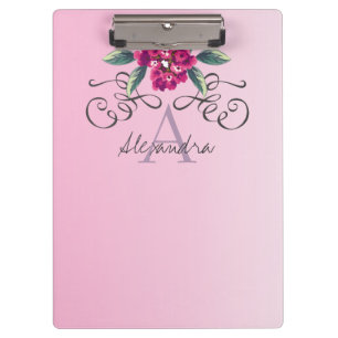 Pranchetas Chic do Monograma Floral Elegante Rosa