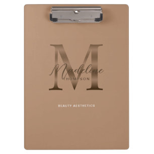Pranchetas Chic Script Metálico Taupe Dourado Monograma