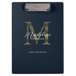 Pranchetas Chic Script Metallic Navy Blue Gold Monogram