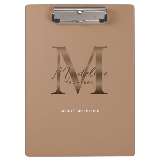 Pranchetas Chic Script Metallic Taupe Gold Monogram (Frente)