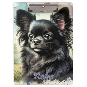 Pranchetas Chihuahua Preto de Cabelo Longo em Aquarela