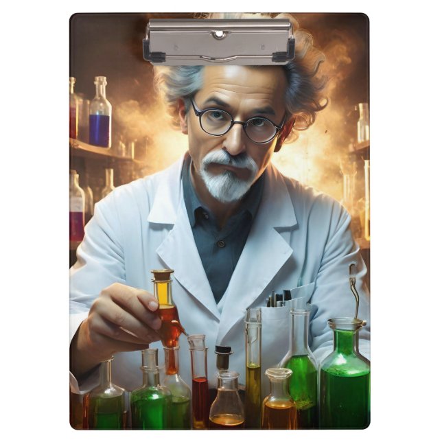 Pranchetas Cientista Num Laboratório Misturando Poções, (Frente)