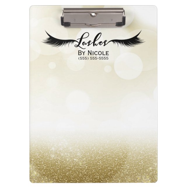 Pranchetas Cílios com Brilho Dourado Glam Personalizados (Frente)
