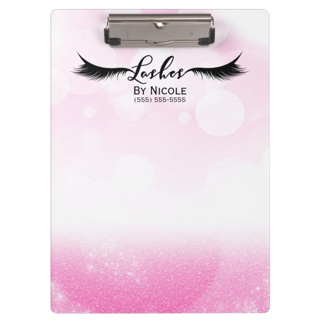 Pranchetas Cílios Personalizados Brilho Brilham Branco Rosa (Frente)