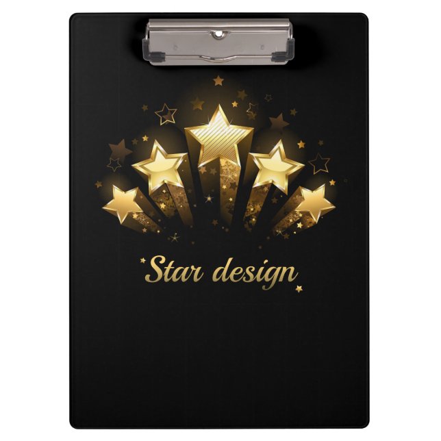 Pranchetas Cinco estrelas douradas a preto (Frente)