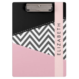 Pranchetas Cinza Zigzag, Cinza Chevron, Rosa, Seu Nome