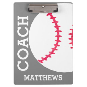 Pranchetas Cinzas personalizadas do treinador de basebol da