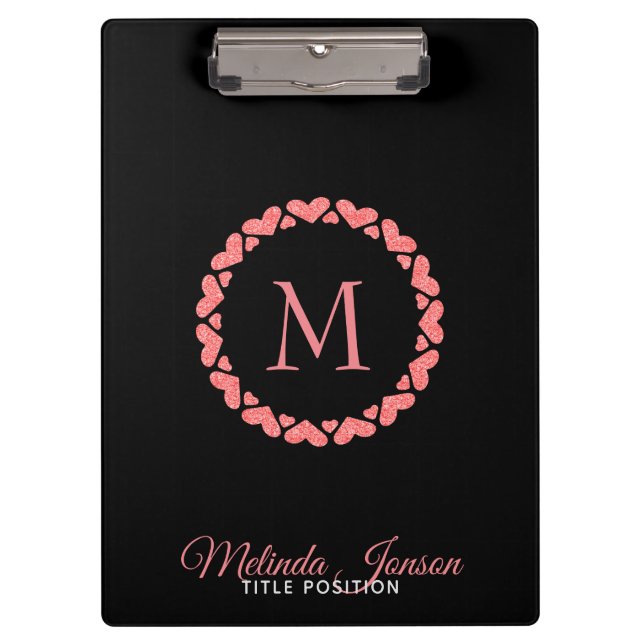 Pranchetas Círculo rosa Dourado De Corações (Frente)