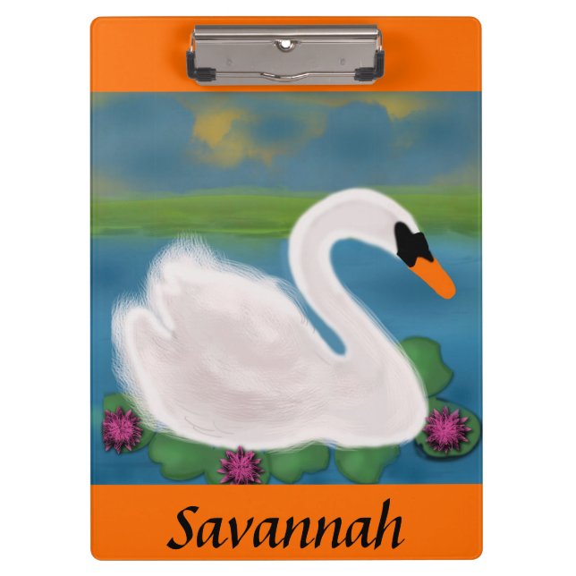 Pranchetas Cisne Branco em Lagoa com Clipboard de Folhas de L (Frente)