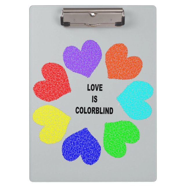 Pranchetas Clipboard Coração Arco-Íris com Amor Interracial (Frente)