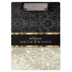 Pranchetas Clipboard Ivory Glitter e Black Damask