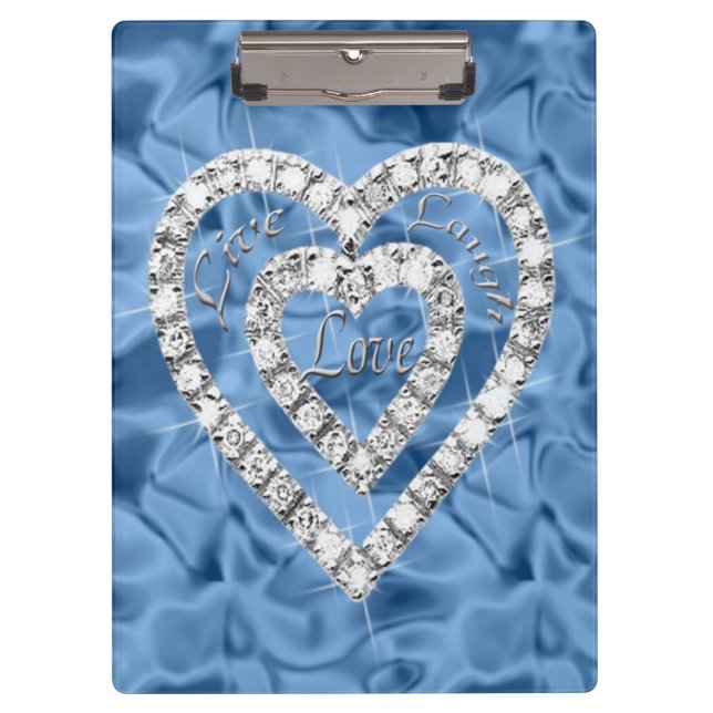 Pranchetas Clipboard Live Laugh Love Blue Diamond Heart (Frente)