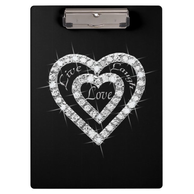 Pranchetas Clipboard Live Laugh Love Diamond Hearts (Frente)