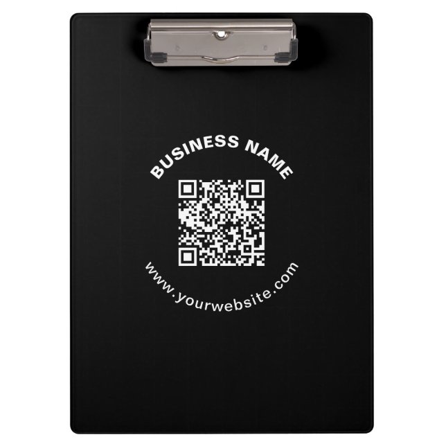 Pranchetas Código QR com Nome da Empresa Texto Circular em Ne (Frente)
