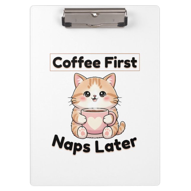 Pranchetas Coffee First Naps Later Cute Cat | Kawaii Coffee  (Frente)