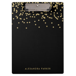 Pranchetas Confetes Dourados do falso no preto