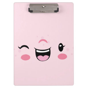 Pranchetas Conselho de Clipe de Face Kawaii, Rosa Winking