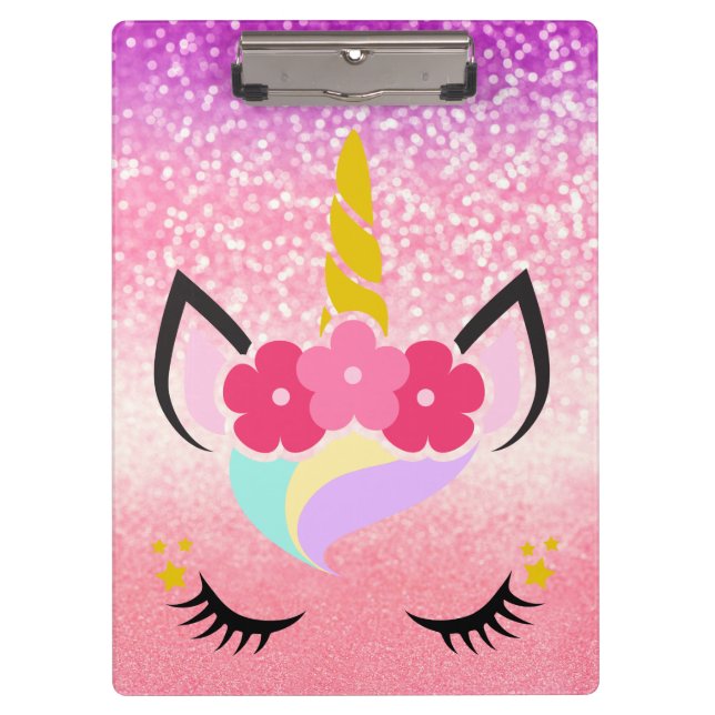 Pranchetas Conselho de Clipe Glitter do Unicorn Personalizado (Frente)
