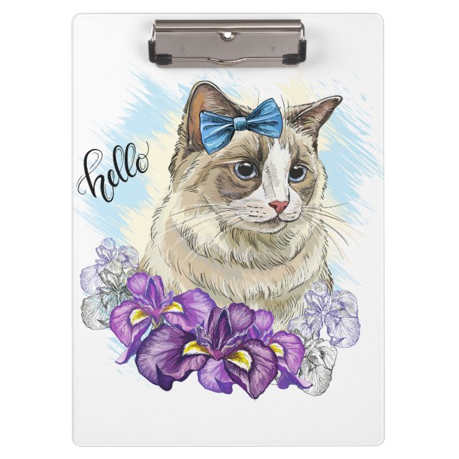 Pranchetas Cópia de Desenho à mão de gato fofo engraçado com  (Frente)