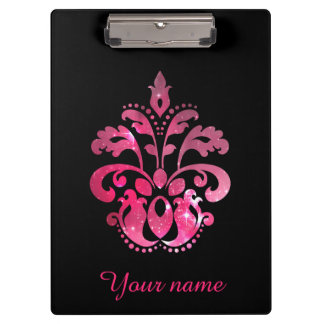 Pranchetas Cor damasco nebulosa rosa em preto para personaliz