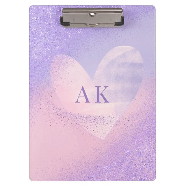 Pranchetas Coração Gradiente Roxo Rosa Monograma  (Frente)