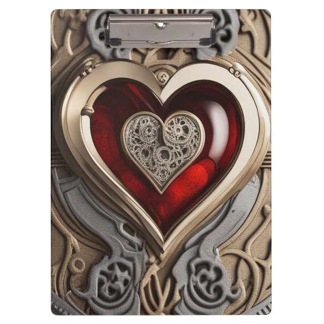 Pranchetas Coração Steampunk - Amor Mecânico insípido (Frente)