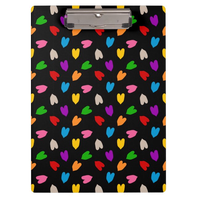 Pranchetas Cores Amor Corações Padrão Design Preto  (Frente)